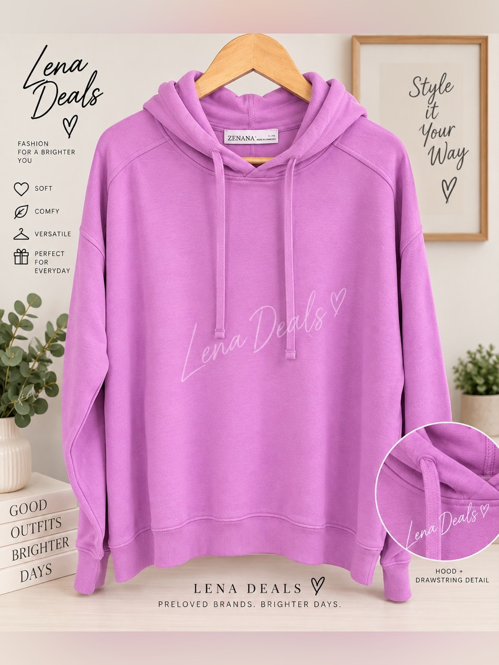 Zenana Drawstring Relaxed Fit Fleece Hoodie Women’s Mauve Cozy